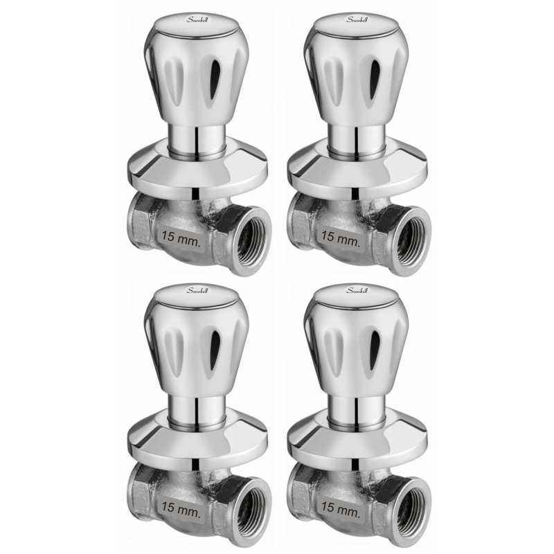 Snowbell Continental 15mm Chrome Plated Concealed Stopcock (Pack of 4)