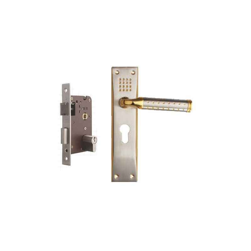 Plaza Platinum Gold Silver Finish Handle with 200mm Pin Cylinder Mortice Lock & 3 Keys