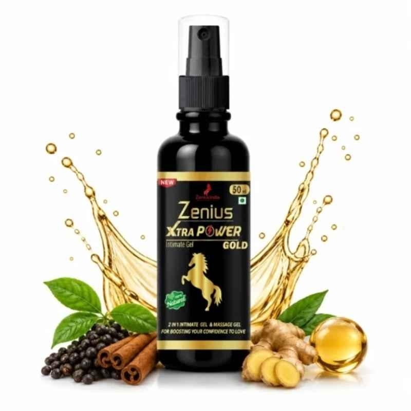 Zenius India 50ml Xtra Power Gold Gel with Laung Oil, Jaiphal Oil, Ashwagandha Oil, Shilajit Oil, Wintergreen Oil & Aloe Vera for Improves Reproductive Health