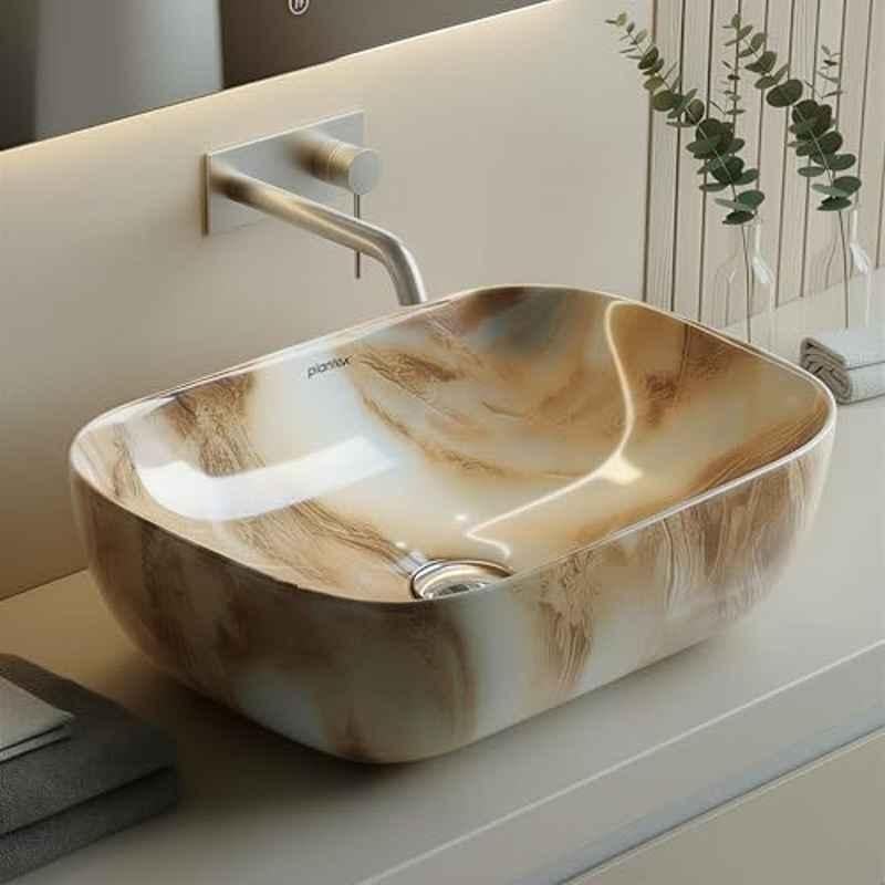Plantex Alpha 18x13x5.5 inch Ceramic Marble Tabletop Wash Basin for Bathroom, NS-138