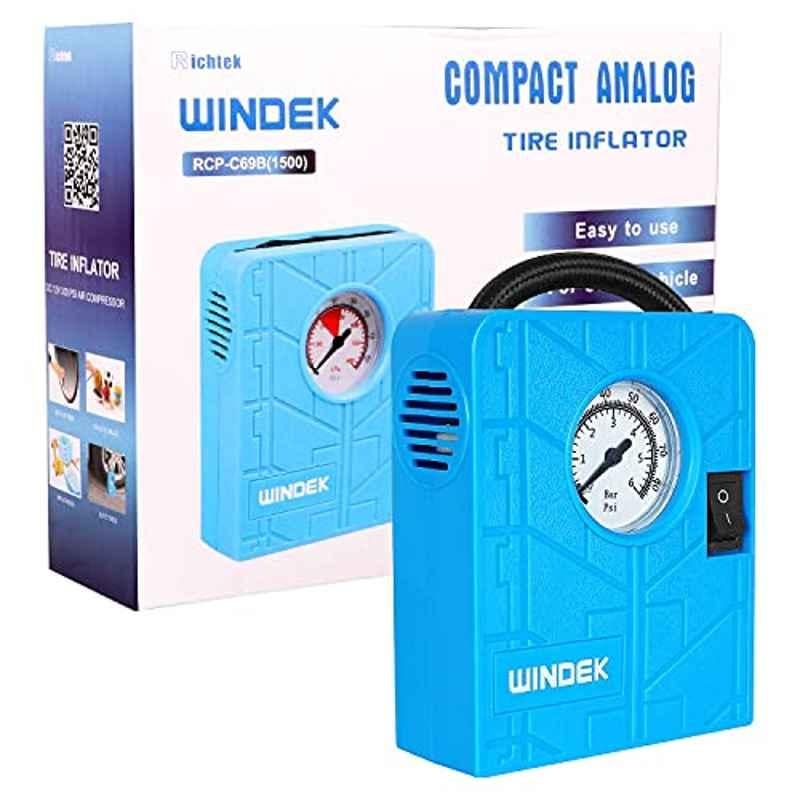 Windek 1500 Tyre Inflator With Compact Design, Inbuilt gauge Fast Inflation Air Pump For All Car, Heavy Duty Vehicle & Bike With Led Light (Blue), Universal
