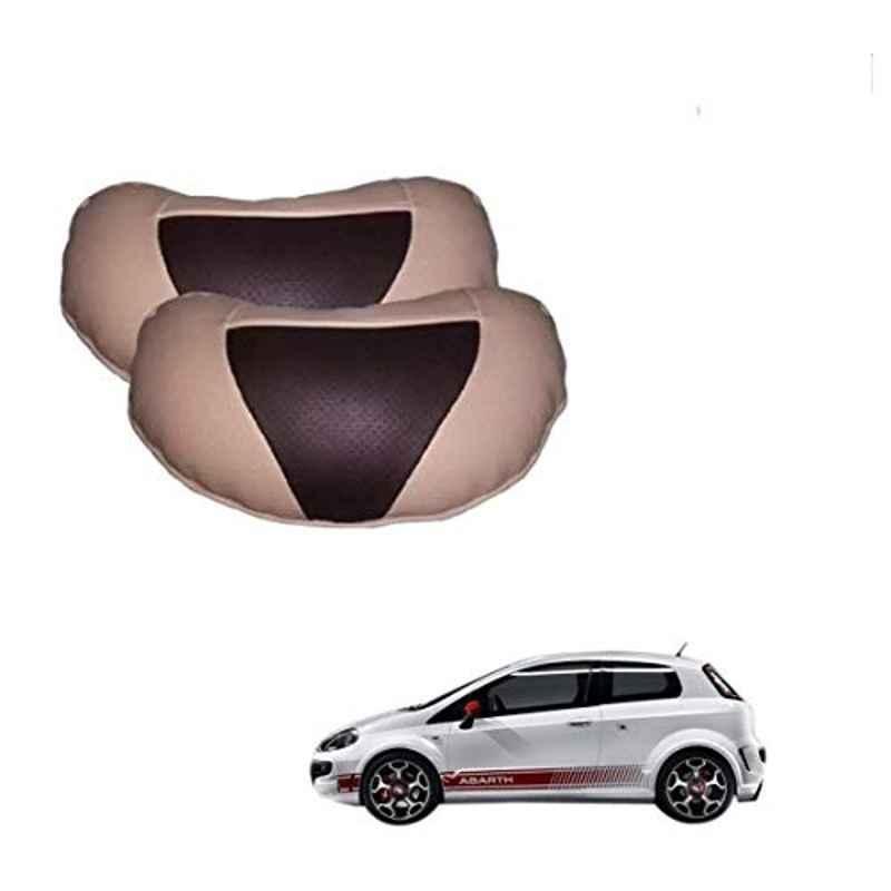 Kozdiko 2 Pcs Beige & Brown Car Neck Rest Cushion Pillow Set for Fiat Abarth