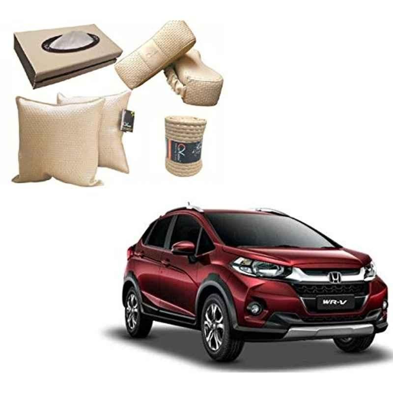 Kozdiko 2 Pcs Cushion Pillow, 2 Pcs Neck Rest, Tissue Box & Steering Beige Car Cover Combo for Honda WRV