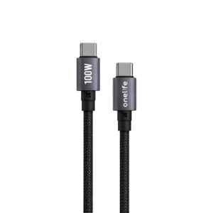 Onelife CoreC 1.5m 100W Nylon Black Type C to C Fast Charging Cable with 6 Months Warranty, OLC-34
