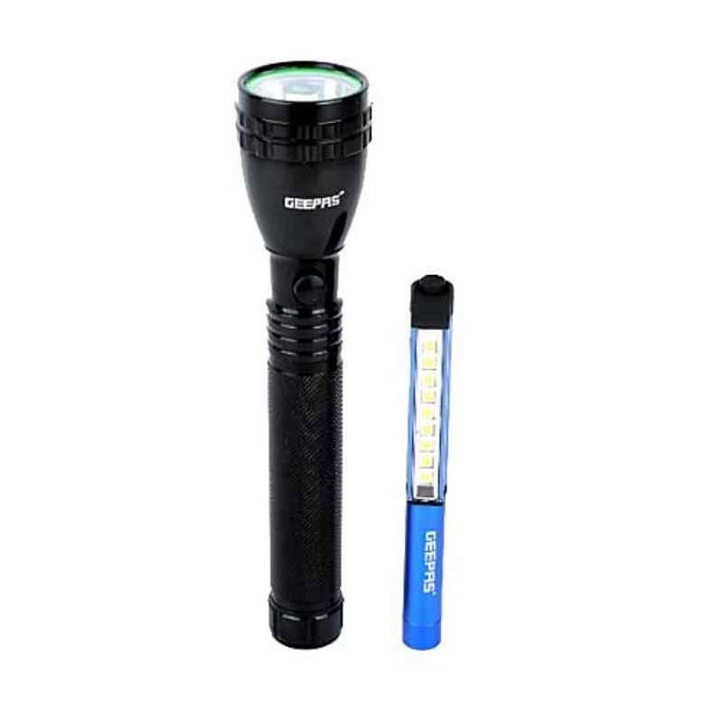 Geepas 236mm Aluminium 2-In-1 Rechargeable Flashlight, GFL4647