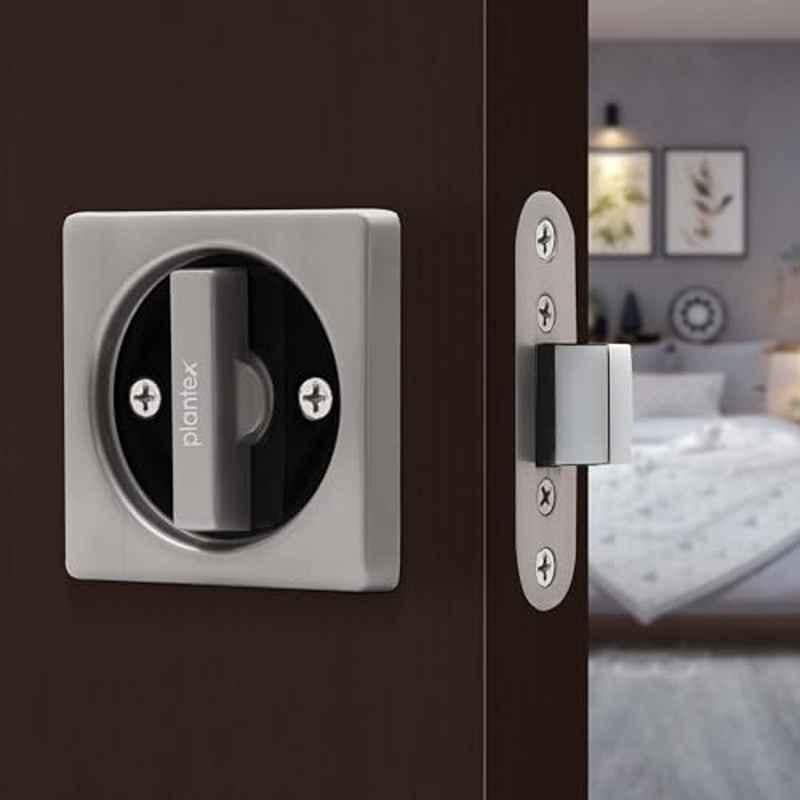 Plantex Zinc Alloy Satin & Black Door Latch Lock for Bathroom, DTM-620