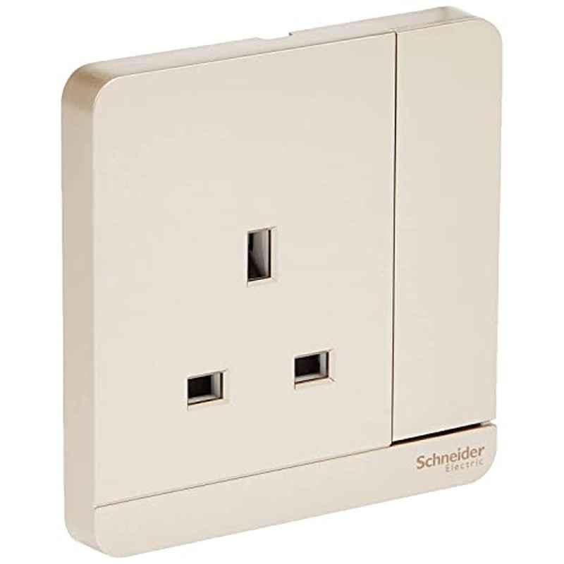 Schneider AvatarOn 13A 220V 1 Gang Polycarbonate Gold Single Switched Socket with Neon, E8315N_WG_G12