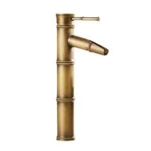 IRIS 30cm Brass Bamboo Style Table Mounted Single Lever Basin Mixer with 2 Braided Connection Pipes