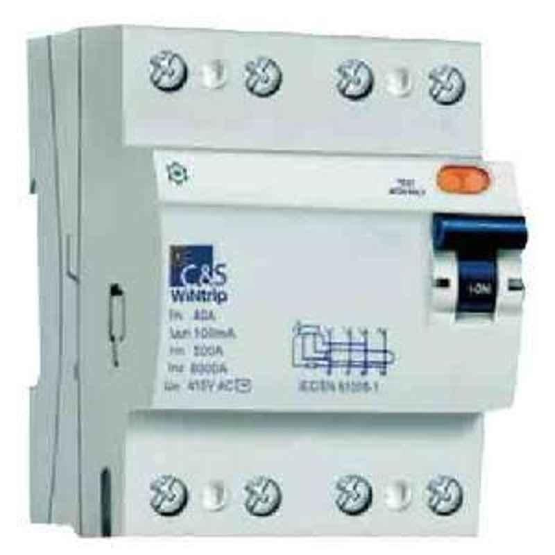 C&S 63 A 4 Pole 100 mA WiNtrip Residual Current Circuit Breaker CSRB4P63A100