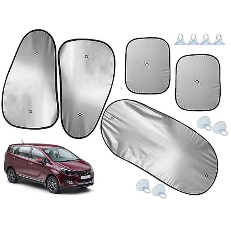 Auto Pearl 5 Pcs Polyester Black & Silver Window & Rear Sun Shade Set for Mahindra Marazzo 2019