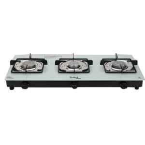 Sigri-Wala Surya Prime Cook 3 Burner Toughened Glass White Manual Gas Stove