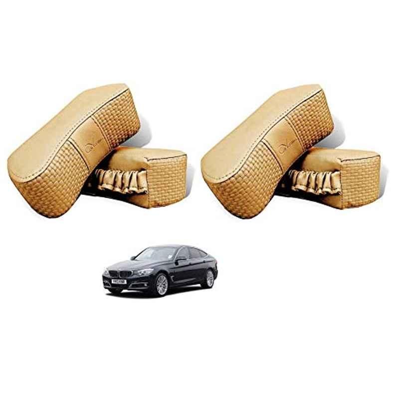 Kozdiko 4 Pcs CV Designer Beige Leatherite Neck Rest Car Cushion Pillow Set for BMW 3 GT