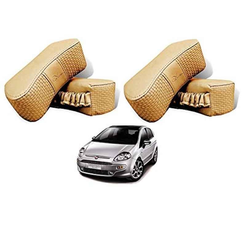 Kozdiko 4 Pcs CV Designer Beige Leatherite Neck Rest Car Cushion Pillow Set for Fiat Punto Evo