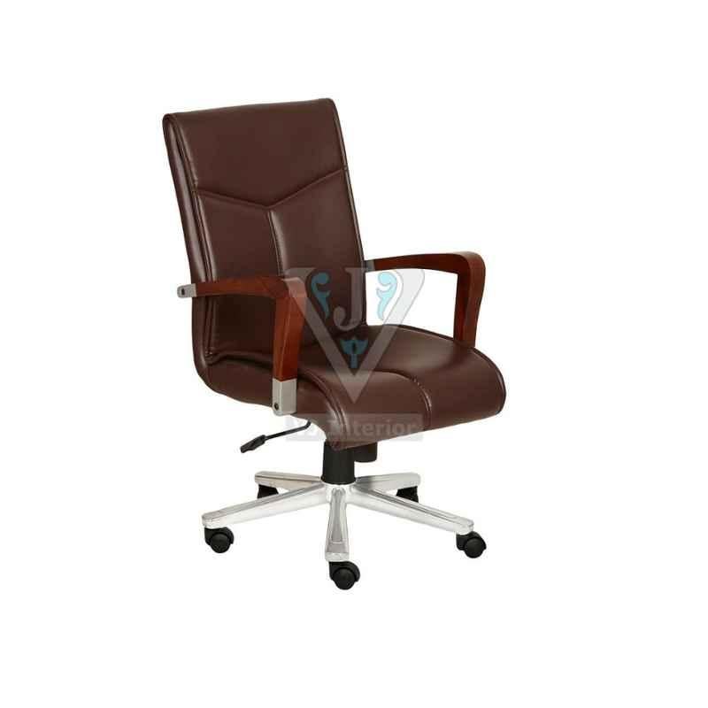VJ Interior 18x18 inch Brown Leather Plain Senior Office Chair, VJ-1606