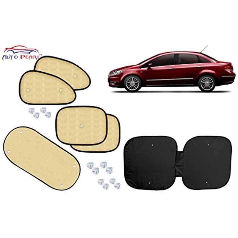 Auto Pearl 6 Pcs PVC & Mesh Beige Window, Front & Rear Sun Shade Set for Fiat Linea