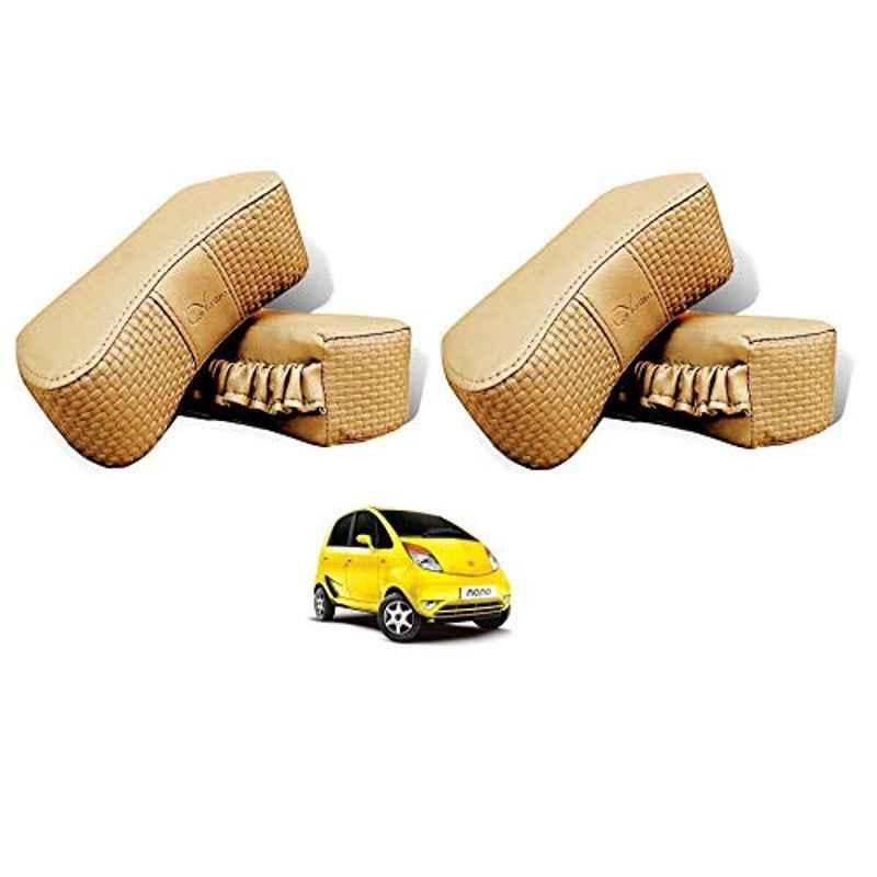 Kozdiko 4 Pcs CV Designer Beige Leatherite Neck Rest Car Cushion Pillow Set for Tata Nano