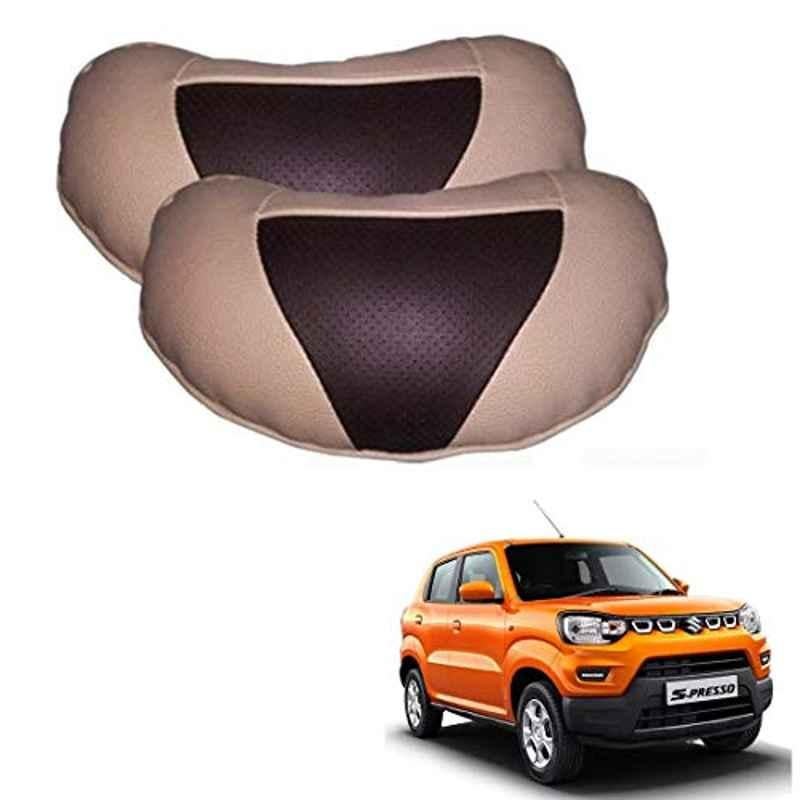 Kozdiko 2 Pcs Beige & Brown Car Neck Rest Cushion Pillow Set for Maruti Suzuki S-Presso