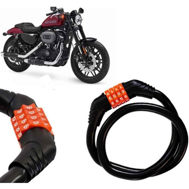 Auto Pearl Black & Orange 4 Digit Anti-Theft Combination Number Lock for Roadster