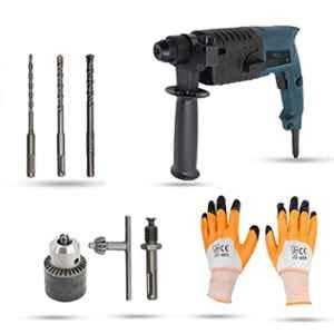 Hillgrove 750W Forward & Reverse Rotation Hammer Impact Drill Machine with 3 Pcs SDS Plus Bit, Drill Chuck, SDS Plus Adapter & Gloves, HGCM869