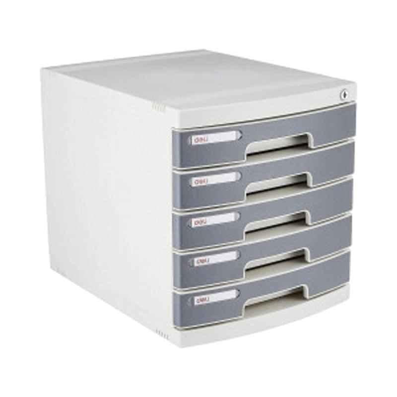 Deli E8855 Grey 5 Drawer Plastic Cabinet with Lock