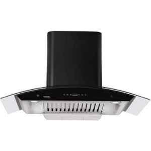 Hindware Cleo BLK Auto Clean 90 Black Curved Glass Kitchen Chimney, 516558, Size: 90 cm