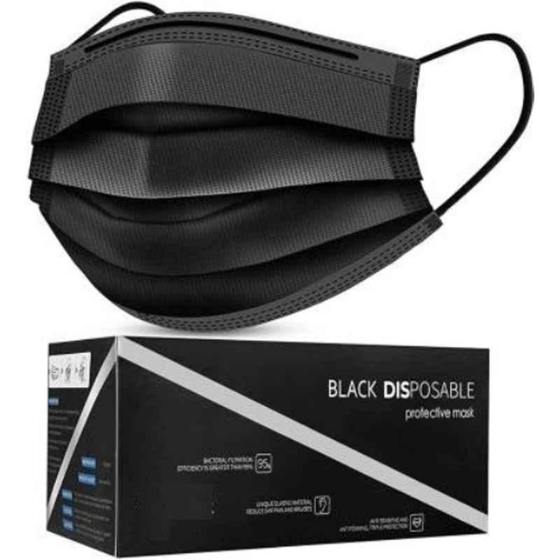 Wellstar N95 Non Woven Disposable Black Surgical Mask with Nose Pin, FGHK5463 (Pack of 200)