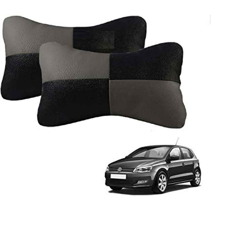 Kozdiko 2 Pcs Leather Grey & Black Neck Rest Car Cushion Pillow Set for Volkswagen Polo