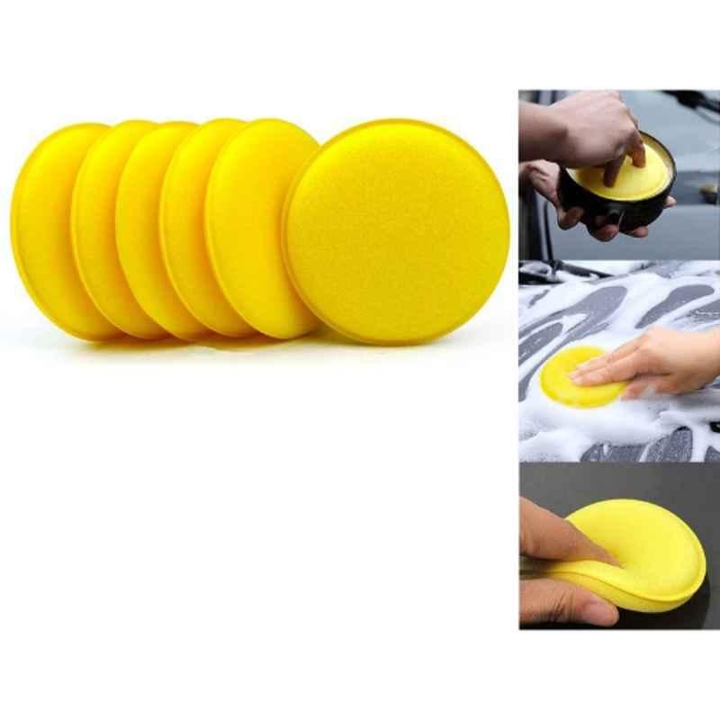 Auto Pearl Polyurethane Beige Washing & Waxing Polish Foam Sponge for All Cars (Pack of 6)