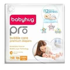 Baby Hug Pro 86 Pcs Bubble Care Premium Diapers Pant Packet, Size: New Born
