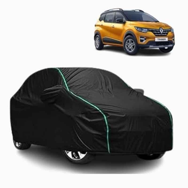 Aarex Auto Polyester Black 100% Waterproof Car Body Cover with Mirror Pocket & Bottom Elastic Triple Stitched for Renaults Triber (2015-2026) Model