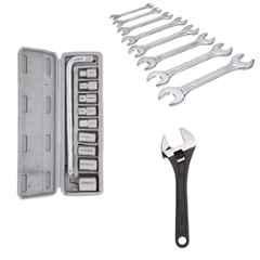 Hillgrove HGCM408M1 10 Pcs Hex Socket Spanner Set, 8 Pcs Double Open End Wrench Set & Adjustable Wrench Combo, HGCM707