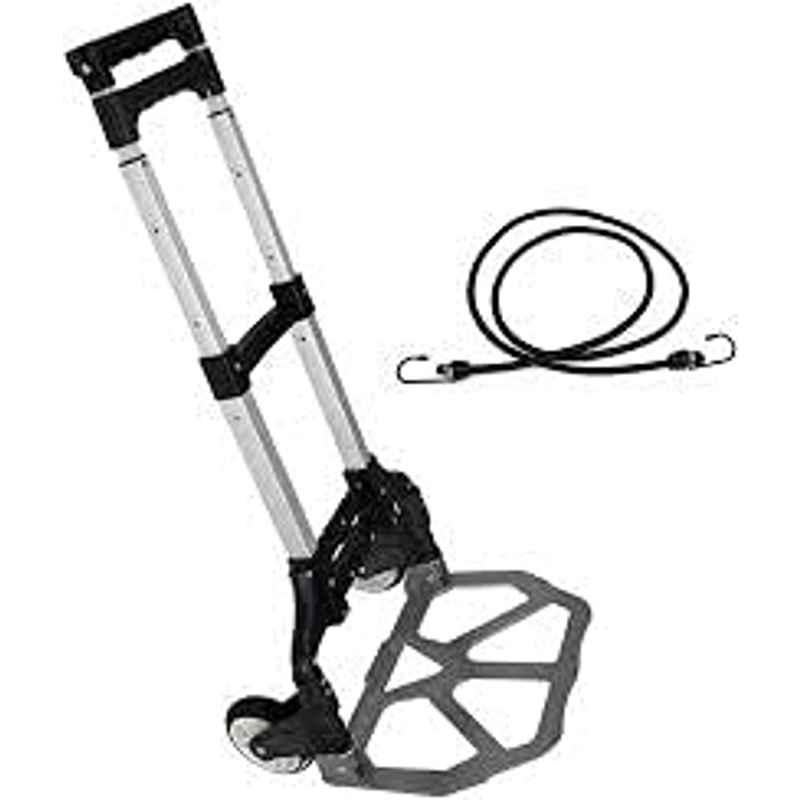 Abbasali Portable Folding Hand Truck Aluminium Luggage Trolley Cart And Dolly 175 Lbs Capacity With Black Bungee Cord, Telescoping Handle, Pvc Wheels With Double Bearings For Travel Office Auto Moving