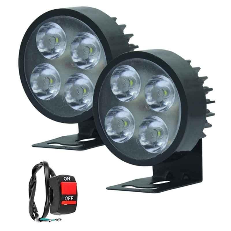 AllExtreme EX4L2PB 2 Pcs 4 LED 12W White Waterproof Small Round Fog Lamp Set with Mounting Bracket