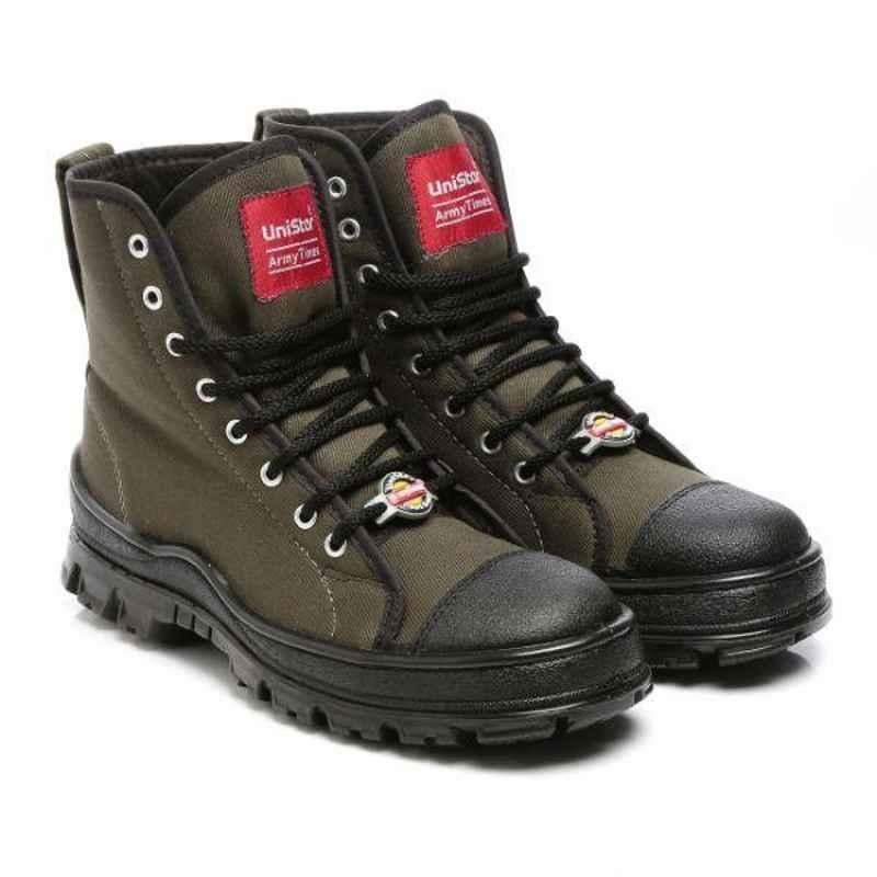 Unistar Leather PU Sole Olive Green Work Safety Boots, 7100_Olivegreen, Size: 11