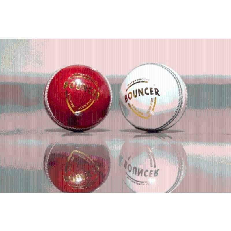 KHX Enterprises White , Red Bouncer Cricket Ball Cricket Leather Ball (Standard) (Pack of 2) Red, White)