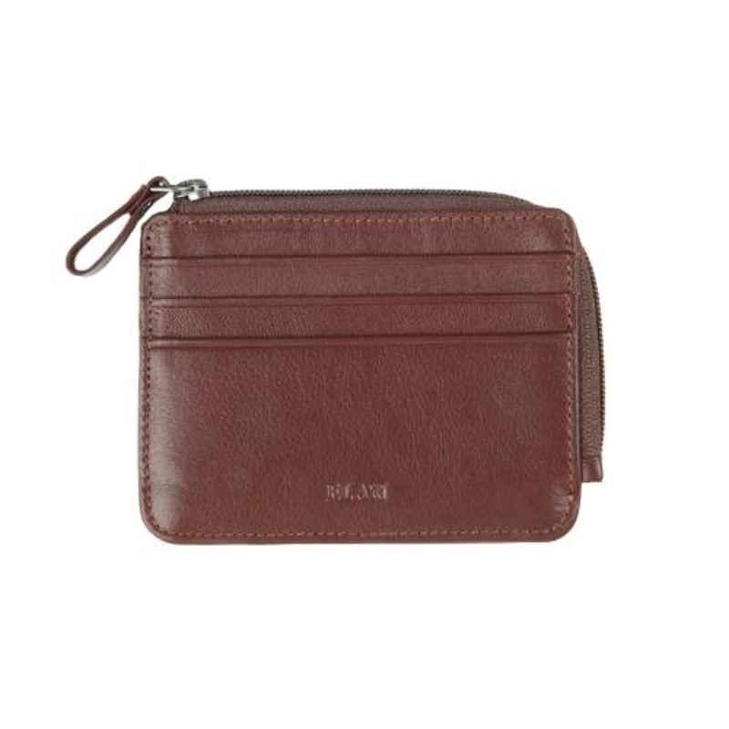 Elan Classic 10.5x1x8cm 6 Slot Brown Leather Card Holder with Zipper, ECCH-9621-BR