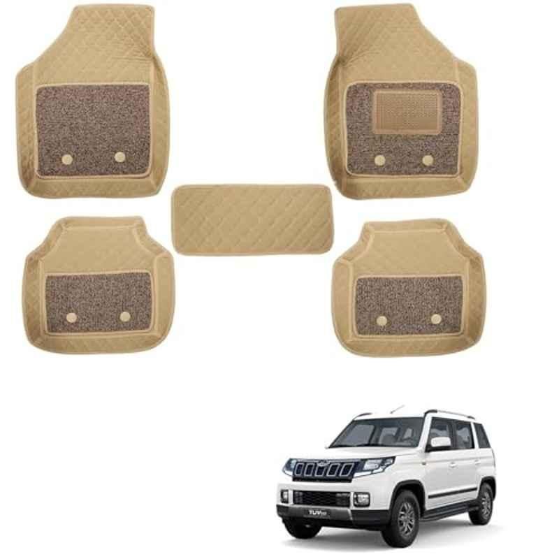 Kozdiko 5 Pcs Waterproof & Luxury 7D Beige Leatherette Car Floor Mats Set for Mahindra TUV300