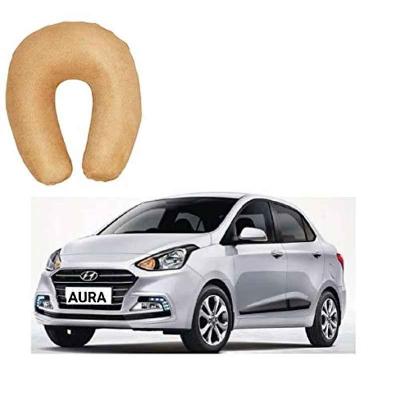 Kozdiko Velvet Beige U-Shape Travel Neck Rest Cushion Pillow for Hyundai Aura, Koz-50765