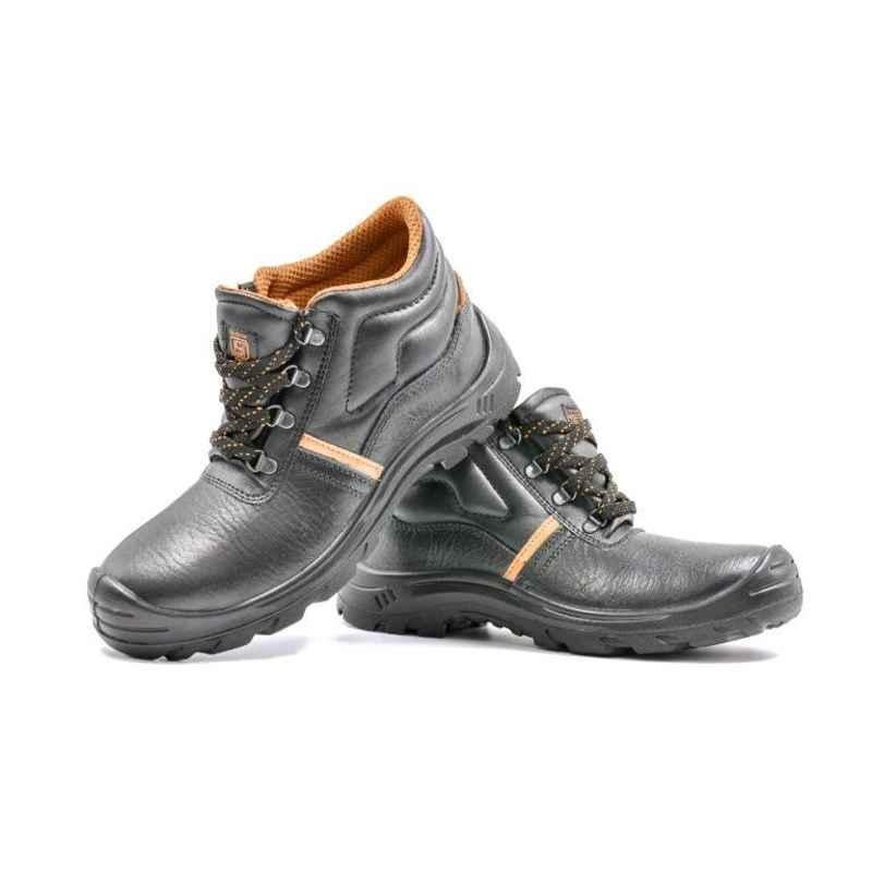 Hillson Apache Leather Steel Toe Black Work Safety Shoes, Size: 8