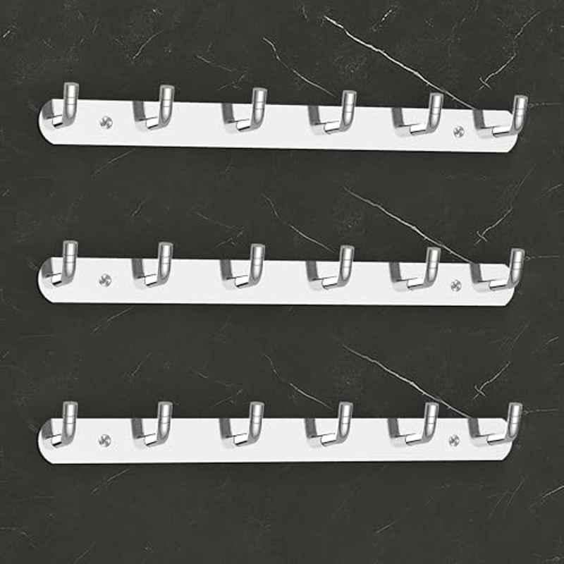 Plantex Wall Hooks for Hanging Cloth/Stainless Steel Towel Hangers/Bathroom Robe Hooks/Door Hangers/Wall Hook Rack/Hook Rail for Hanging Keys 6 Hooks (Pack of 3), Chrome