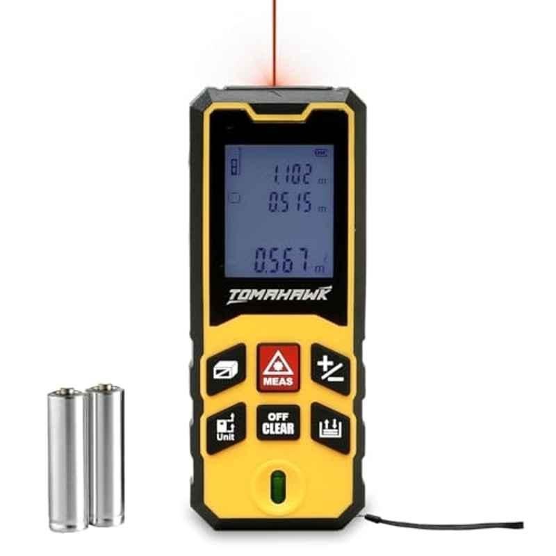 Tomahawk 80m Plastic Yellow Laser Distance Meter with Laser Class 2, LCD Display, Batteries & Hand Strap, TLM-O-80