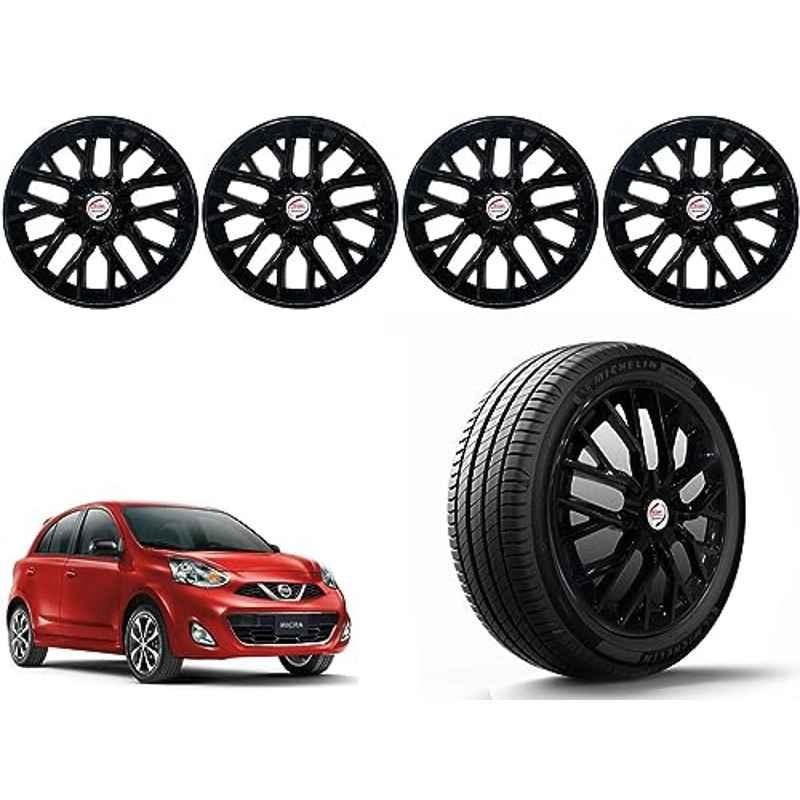 Auto Pearl 4 Pcs 14 inch Polypropylene Black Press Type Car Wheel Cover Set with Retention Ring for Nissan Micra 2015, 14WC_Phoenix_Black_Micra2015model