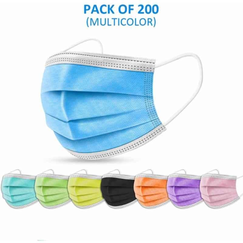 Wellstar 200 Pcs 3 Layer Non Woven Fabric Surgical Face Mask Set with Ear Loop, COURFUL MASK-22