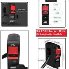 AOW 12V 7/8��� Motorcycle Handlebar Switch with ON/Off Button and USB Charging Port (2 Amp) T-26Suitable for All Bikes
