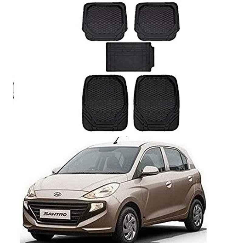 Kozdiko 8855TW 5 Pcs Rubber Black Rubber Car Mat Set for Hyundai Santro 2018