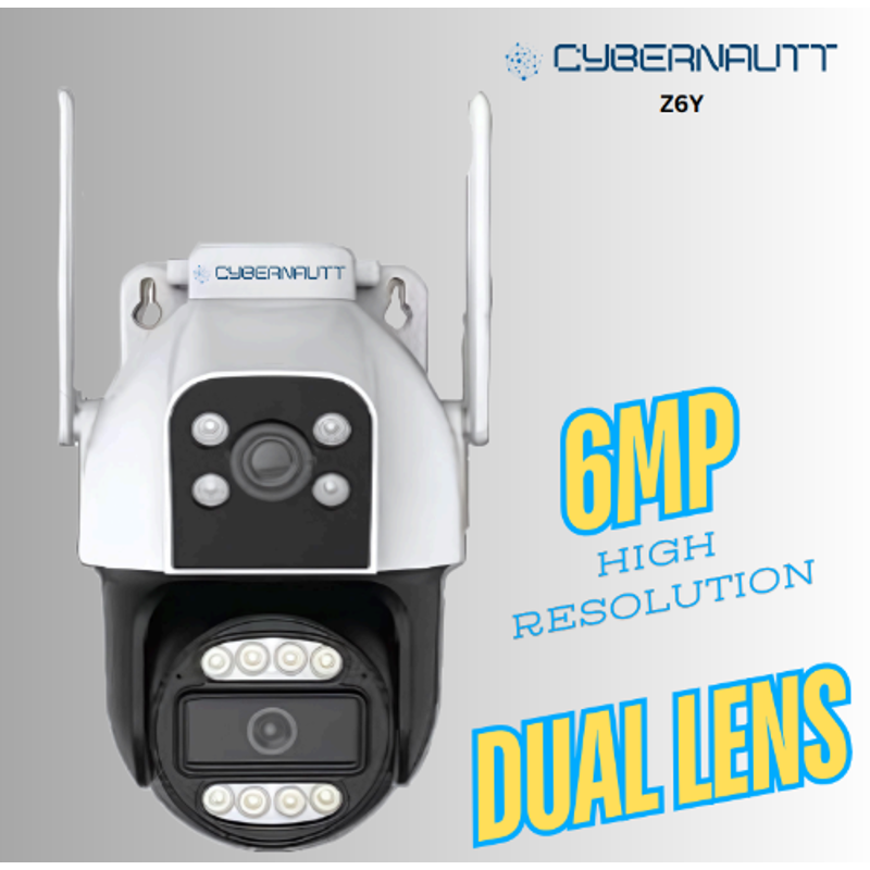 Cybernautt Z6Y 6MP Dual Lens Full HD PT Smart WiFi Camera with Colour Night Vision, Motion Detect, Alarm, 2 Way Audio & Support SD Upto 256 GB