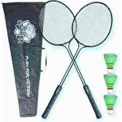 STYRKR Multicolour 2 Double Shaft Racquet + 3 Feather Shuttle + 2 Racquet Cover Badminton Kit