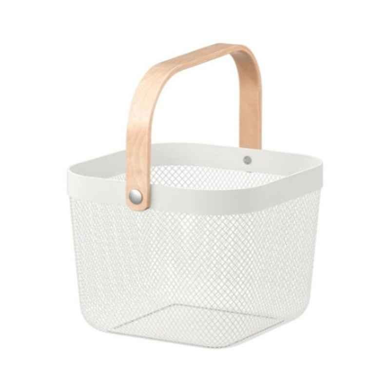 Risatorp White & Beige Portable Storage Basket 26x18x25 cm
