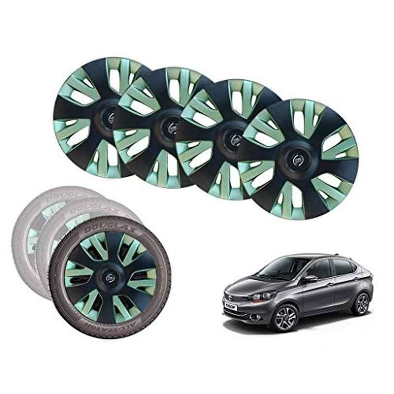 Auto Pearl 13 inch ABS Black & Green Press Type Car Hubcap Wheel Cover with Retention Ring Set for Tiago XBXEXM