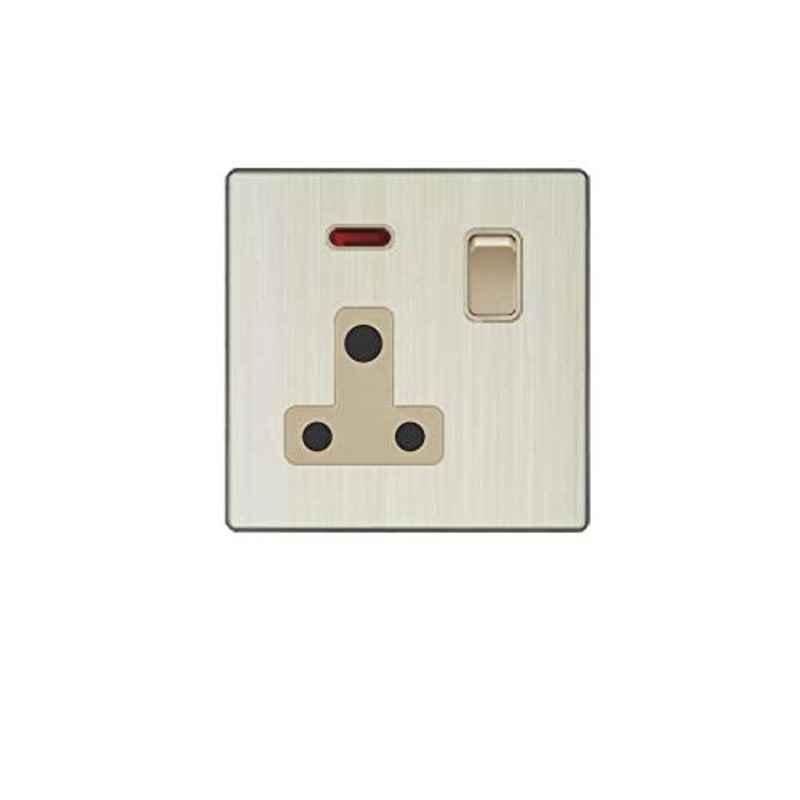 Vmax 15A Golden & Aluminium Switch Socket with Neon